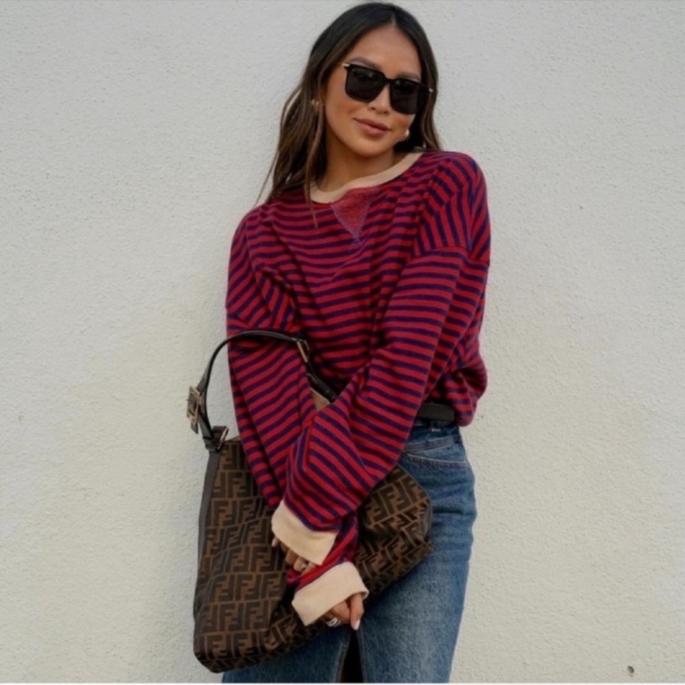 NWOT Free People We The Free | Classic Striped Oversized Crewneck | Small